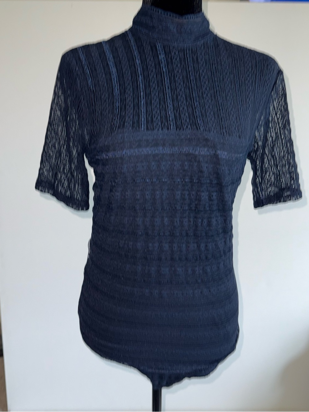 Abercrombie & Fitch Y2K Lace Open Back Bodysuit High Neck L Navy